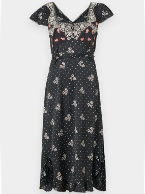Free People Haven Embroidered Lace Trim Satin Midi Dress
